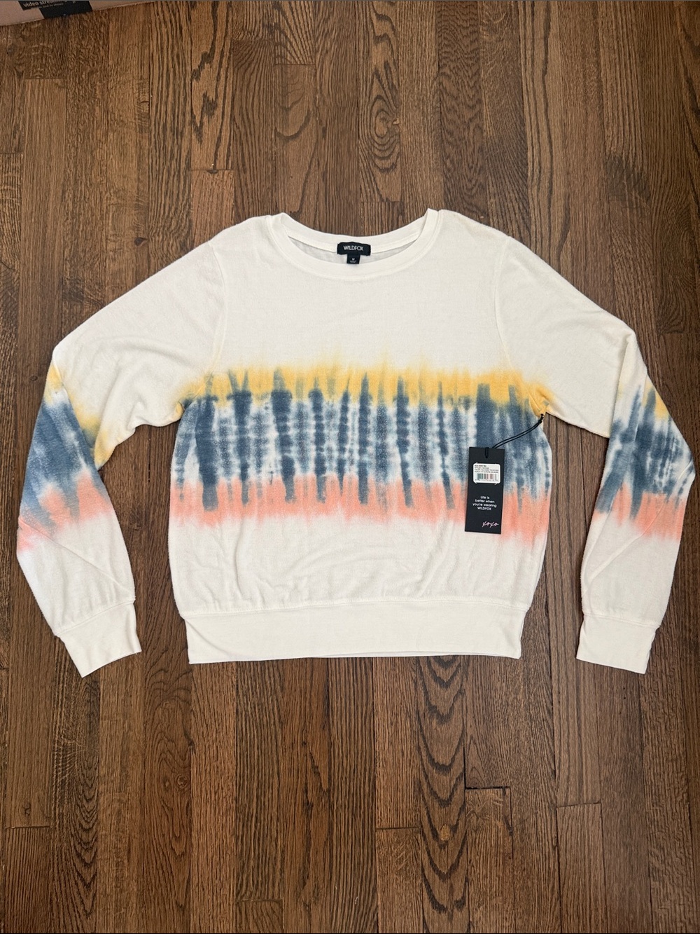 Wildfox Y2K Streetwear Faded Wash Boho White Tie-Dye Long Sleeve Pullover M